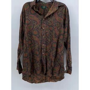 CLUBROOM Men's Vintage Paisley Pattern Collared Button-Up Shirt SZ L